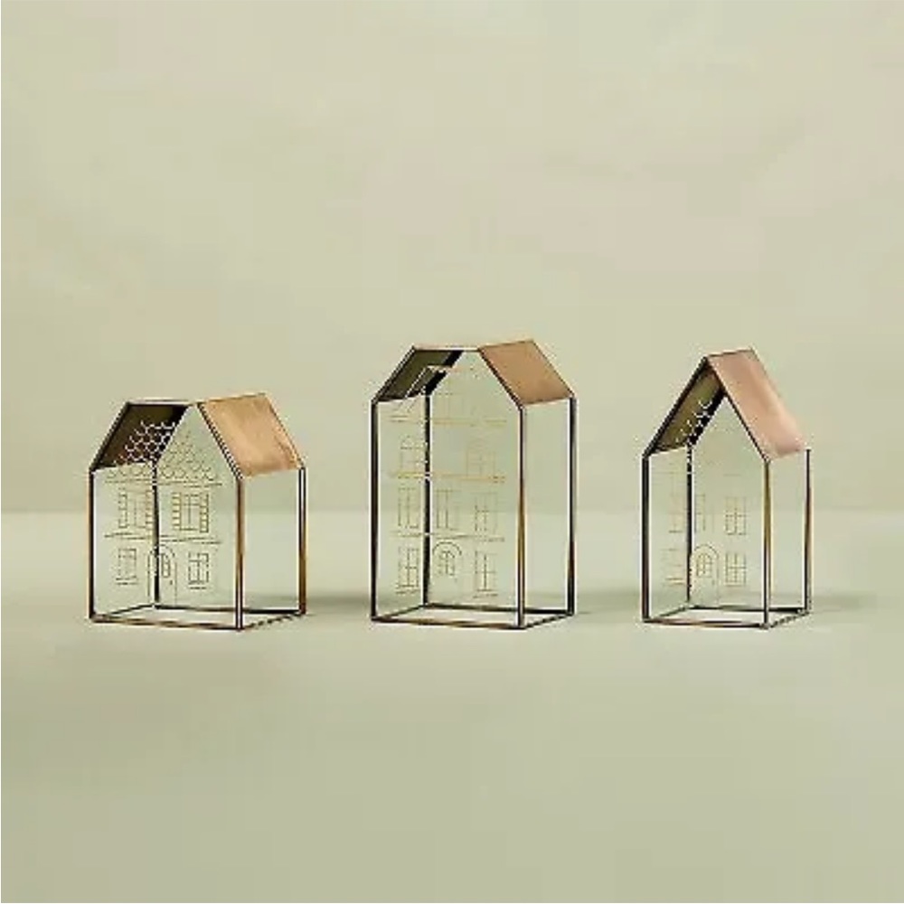 Hearth & Hand Magnolia Decorative Glass & Brass Christmas Houses (Set of 3)